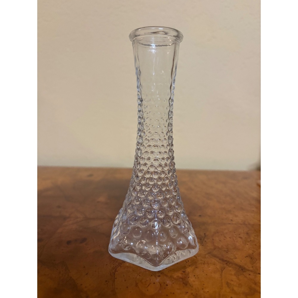 E.O. Brody Clear Glass Hobnail Bud Vase Hexagon Base #175 Vintage Cleveland Ohio